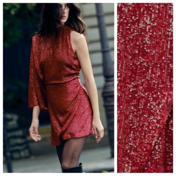 Zara Blogger Favorite Sequin Asymmetric Mini Dress - Picture 8 of 13